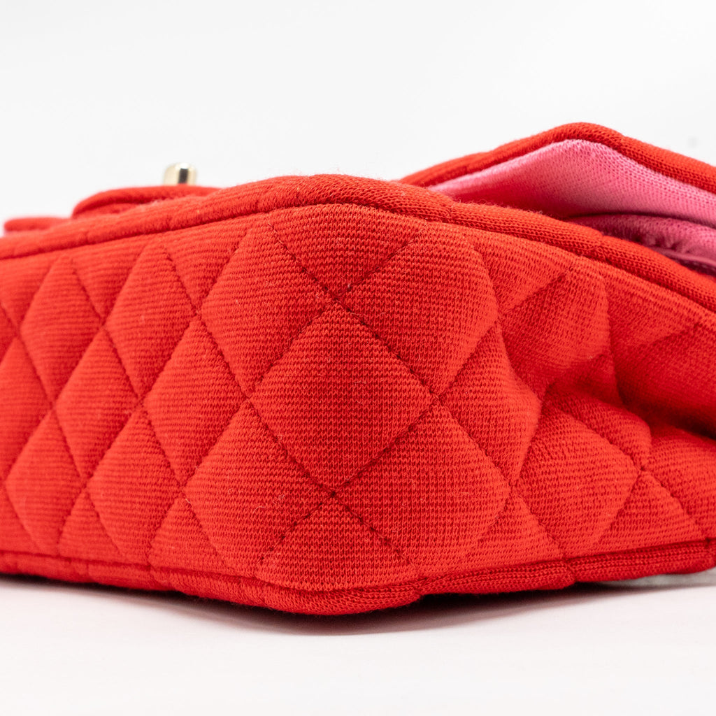 CHANEL MEDIUM CLASSIC DOUBLE FLAP BAG FABRIC RED /PINK LGHW (MICROCHIP)