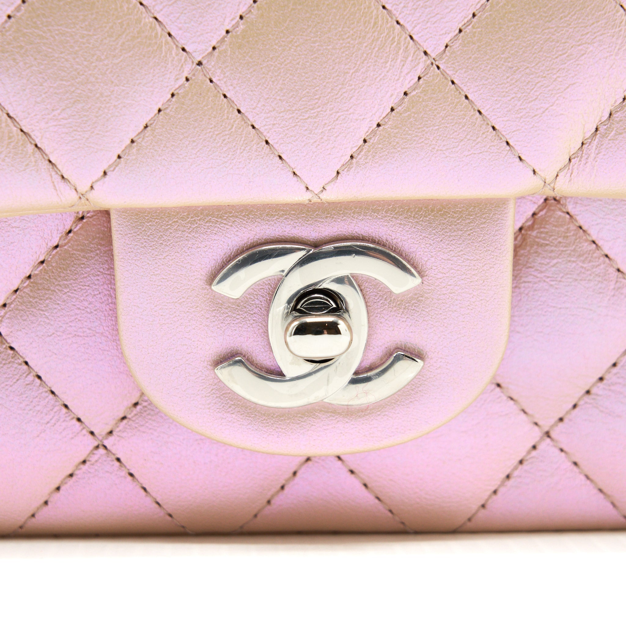 CHANEL 21K IRIDESCENT MINI RECTANGULAR CALFSKIN PINK SHW