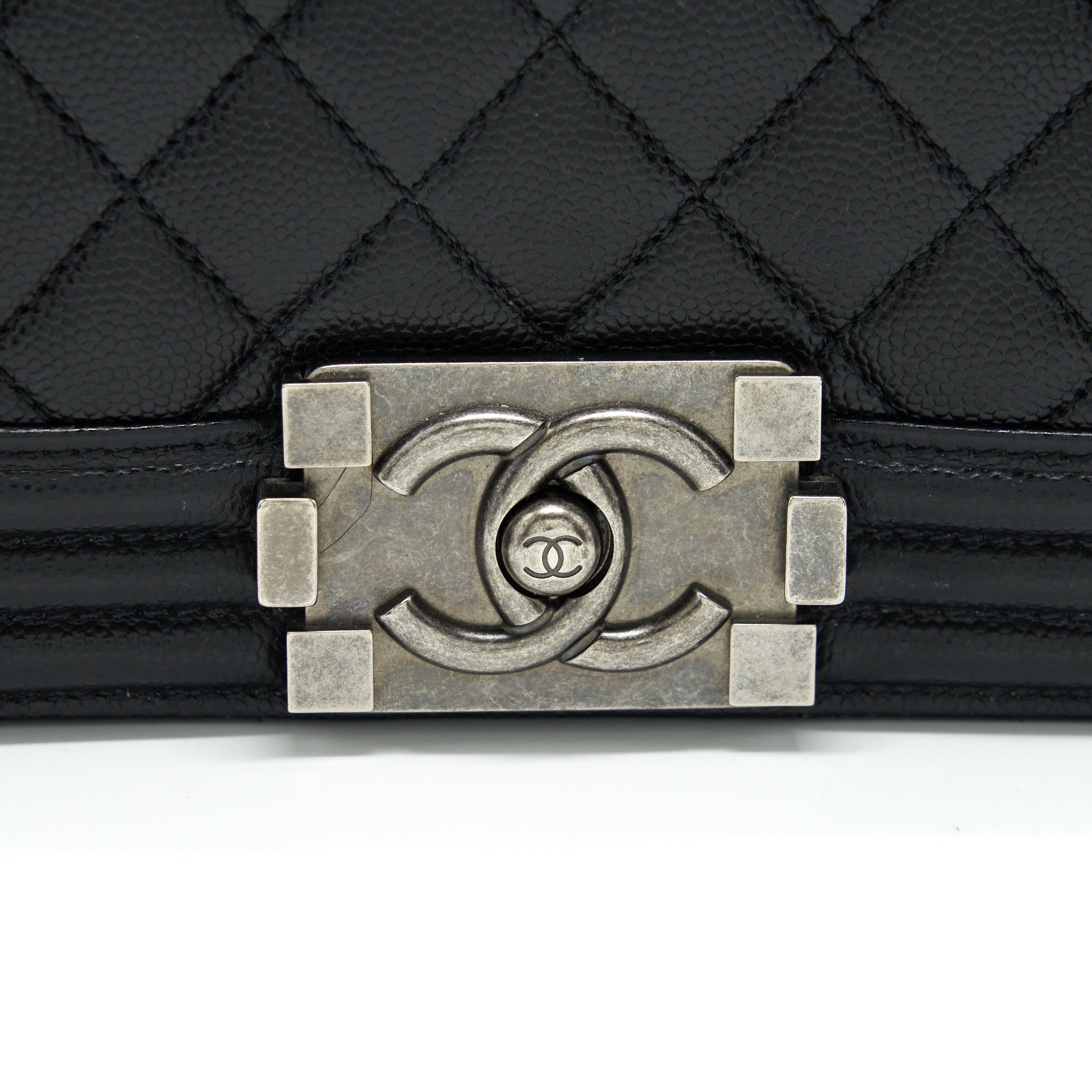 CHANEL SMALL BOY BAG CAVIAR BLACK RUTHENIUM SLIVER HARDWARE