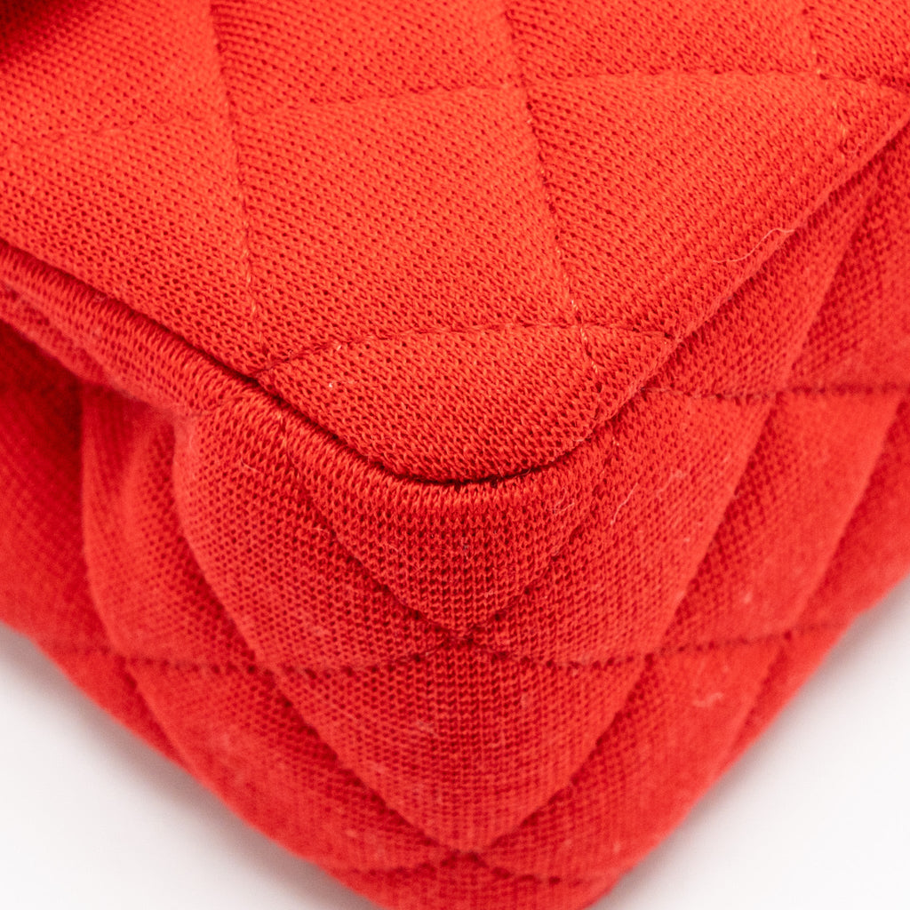 CHANEL MEDIUM CLASSIC DOUBLE FLAP BAG FABRIC RED /PINK LGHW (MICROCHIP)