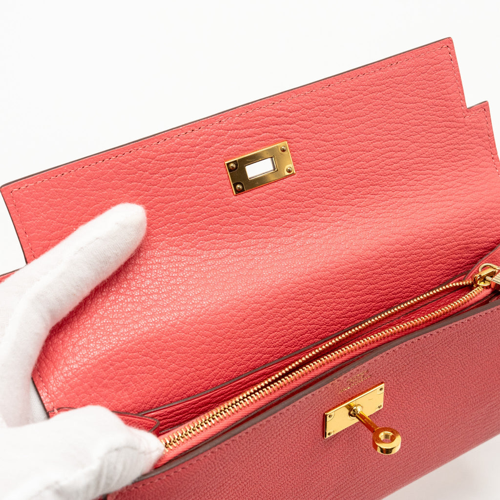 HERMES KELLY LONG WALLET CHÈVRE MYSORE ROSE LIPSTICK GHW
