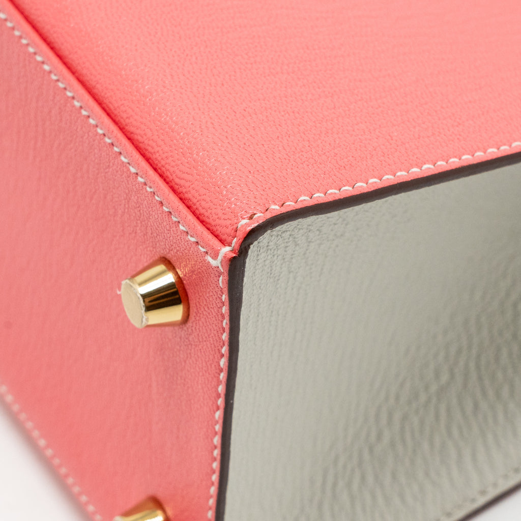 HERMES KELLY 25 SPECIAL ORDER CHÈVRE MYSORE ROSE LIPSTICK / GRIS PERLE GHW