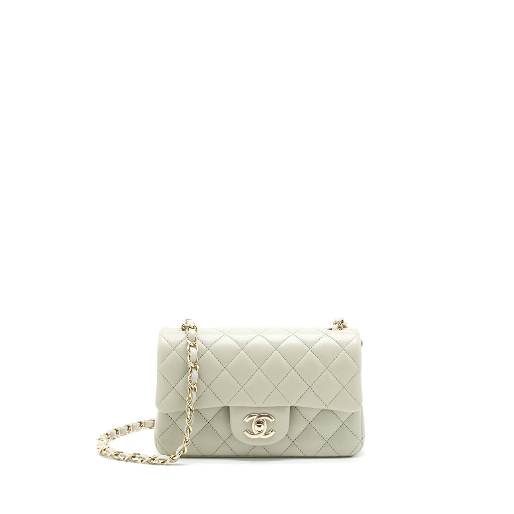 CHANEL MINI RECTANGULAR FLAP BAG LAMBSKIN LIGHT GREY LGHW (MICROCHIP)