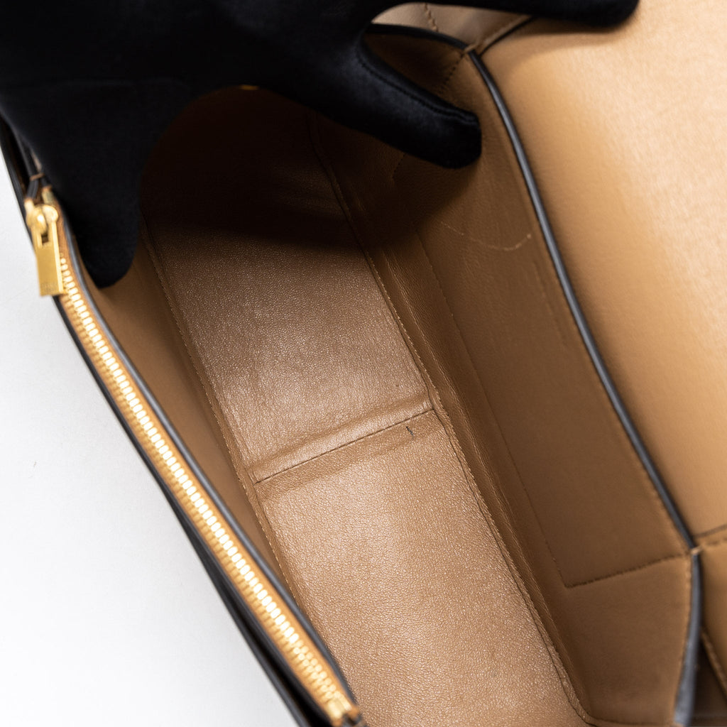CELINE FRAME BAG CALFSKIN CREAM/BROWN BRUSHED GHW