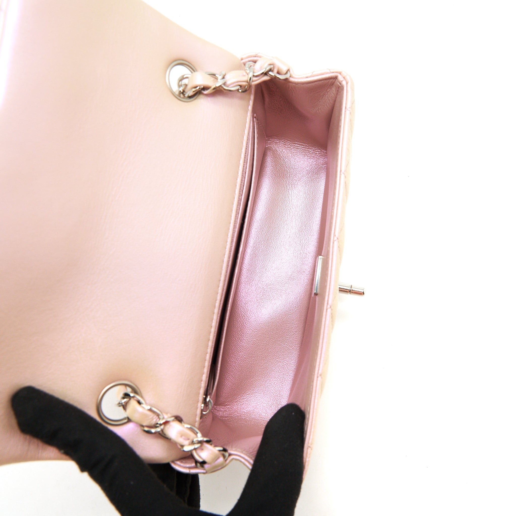 CHANEL 21K IRIDESCENT MINI RECTANGULAR CALFSKIN PINK SHW