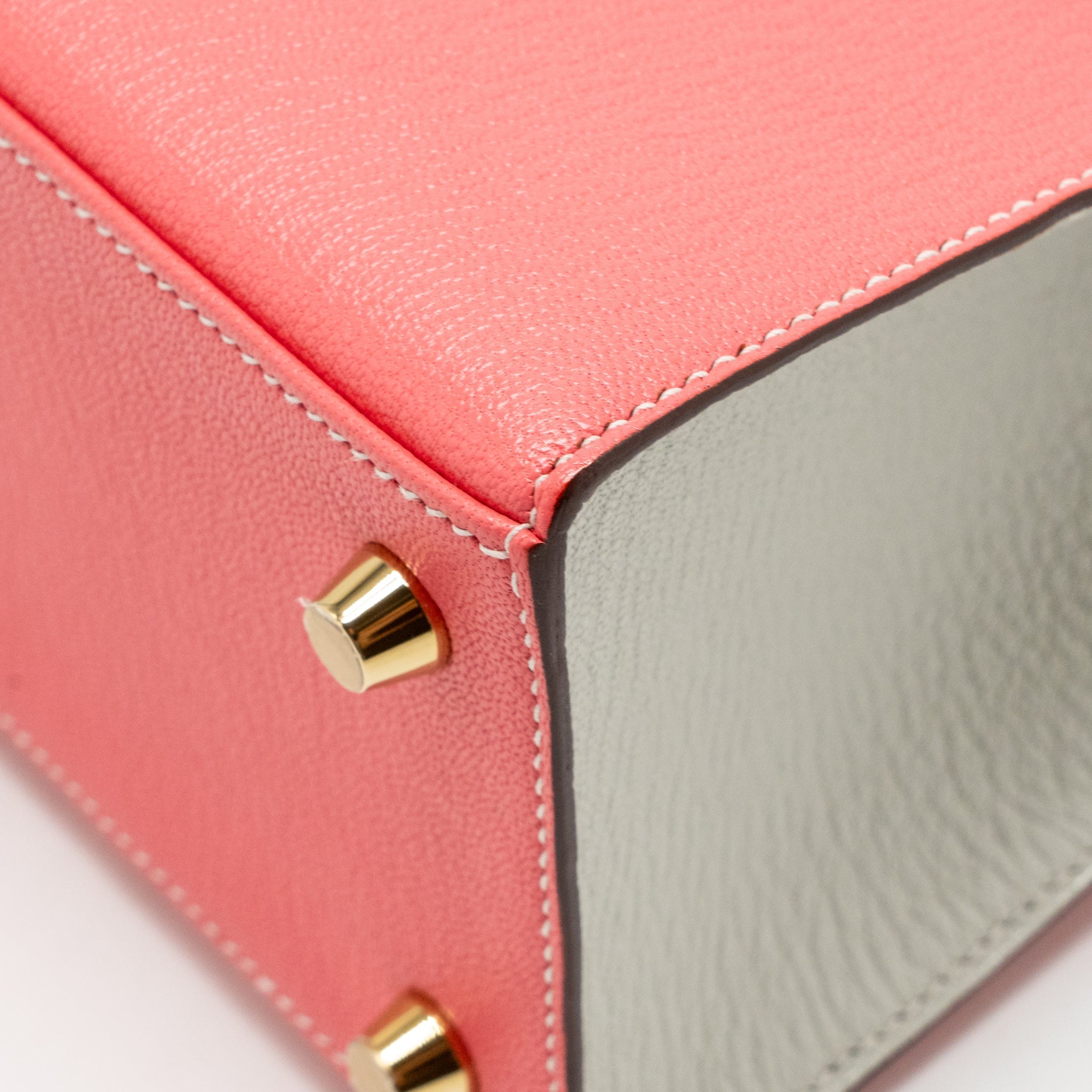 HERMES KELLY 25 SPECIAL ORDER CHÈVRE MYSORE ROSE LIPSTICK / GRIS PERLE GHW