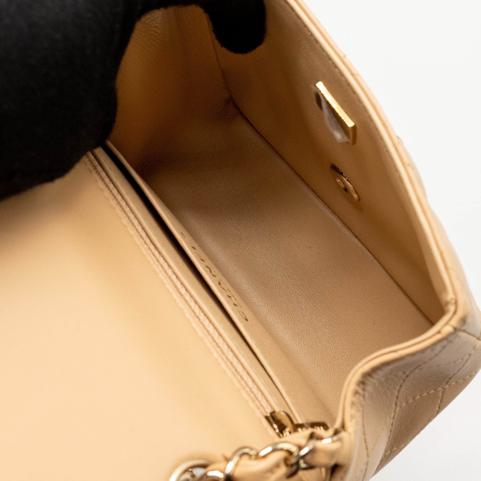 CHANEL MINI SQUARE FLAP BAG LAMBSKIN BEIGE LGHW (MICROCHIP)