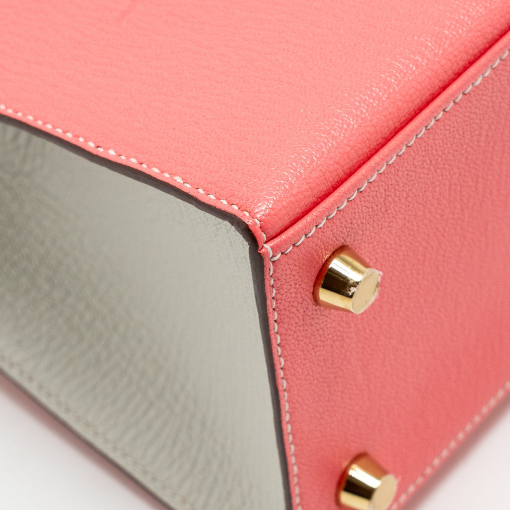 HERMES KELLY 25 SPECIAL ORDER CHÈVRE MYSORE ROSE LIPSTICK / GRIS PERLE GHW