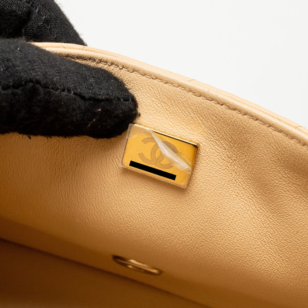 CHANEL MINI SQUARE FLAP BAG LAMBSKIN BEIGE LGHW (MICROCHIP)
