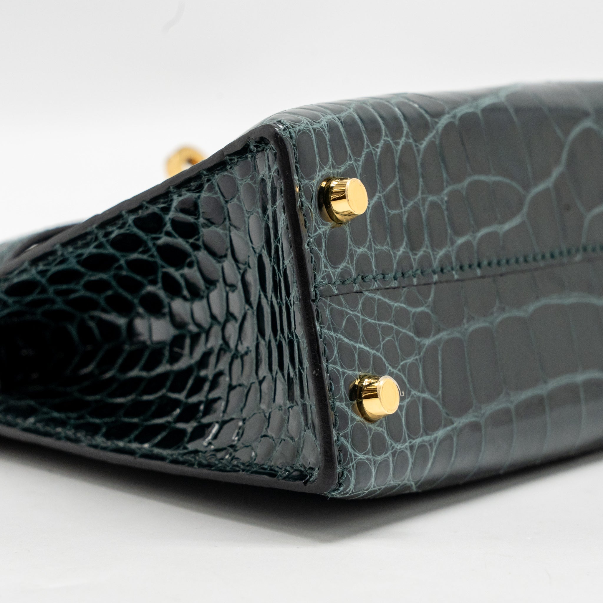 HERMES MINI KELLY II SHINY ALLIGATOR MISSISSIPPIENSIS 6O VERT CYPRES GHW