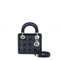 DIOR MINI LADY DIOR SATIN CRYSTAL CANNAGE DARK BLUE SHW