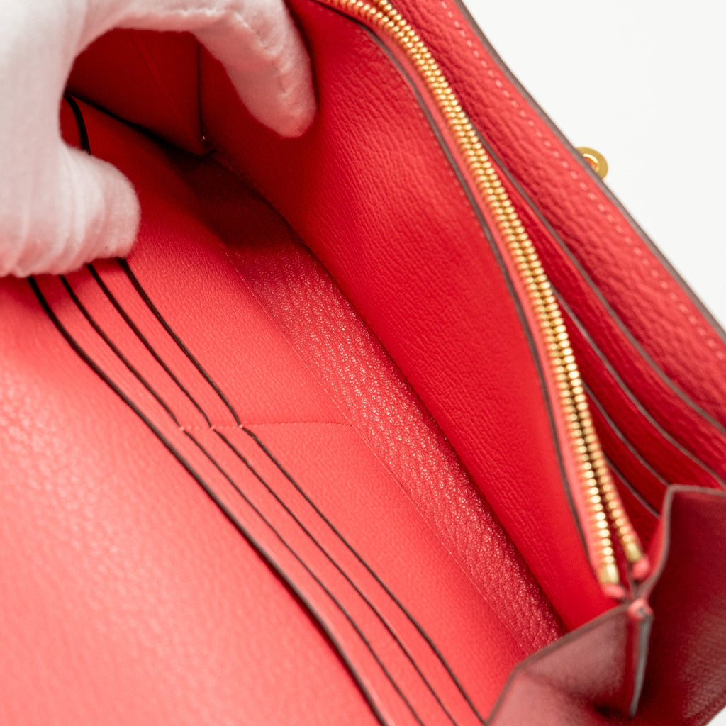 HERMES KELLY LONG WALLET CHÈVRE MYSORE ROSE LIPSTICK GHW