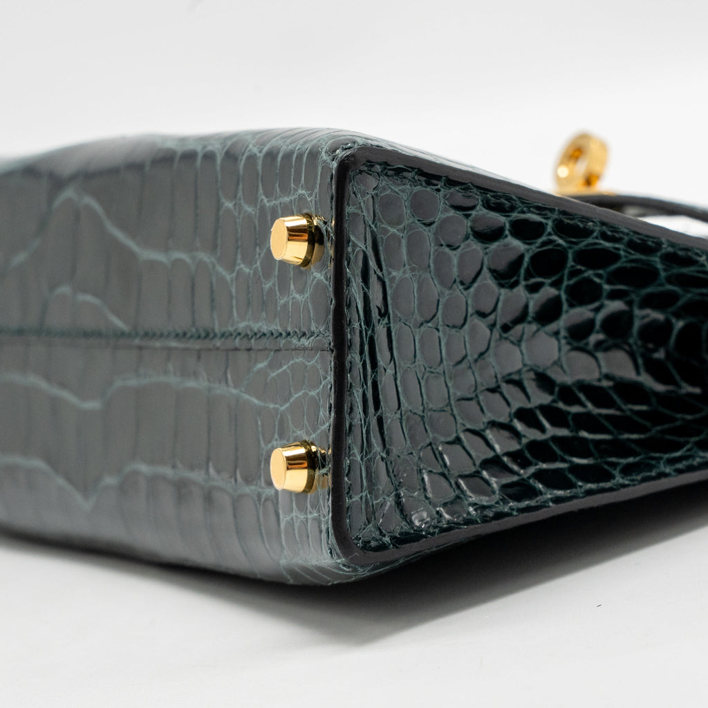 HERMES MINI KELLY II SHINY ALLIGATOR MISSISSIPPIENSIS 6O VERT CYPRES GHW