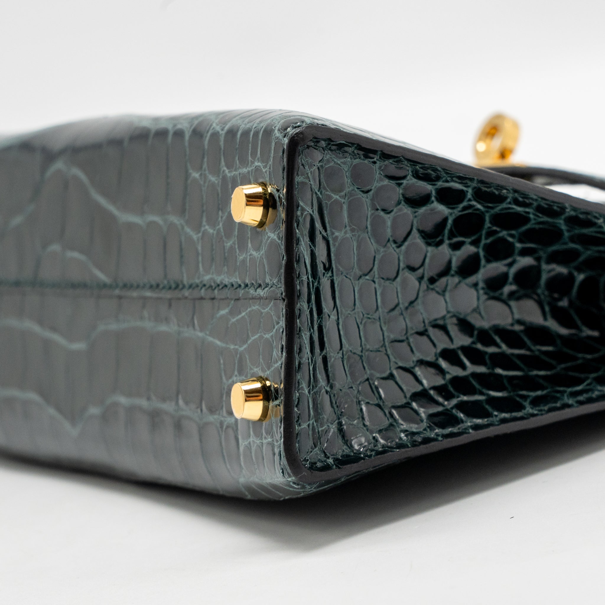 HERMES MINI KELLY II SHINY ALLIGATOR MISSISSIPPIENSIS 6O VERT CYPRES GHW