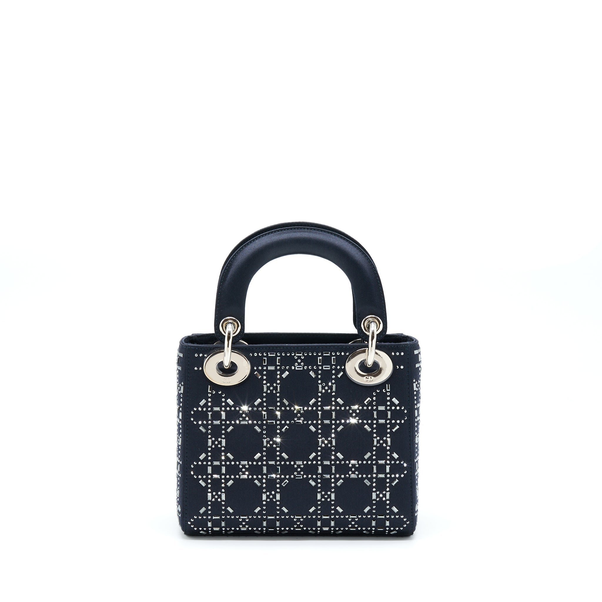 DIOR MINI LADY DIOR SATIN CRYSTAL CANNAGE DARK BLUE SHW