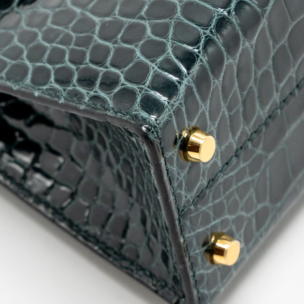HERMES MINI KELLY II SHINY ALLIGATOR MISSISSIPPIENSIS 6O VERT CYPRES GHW