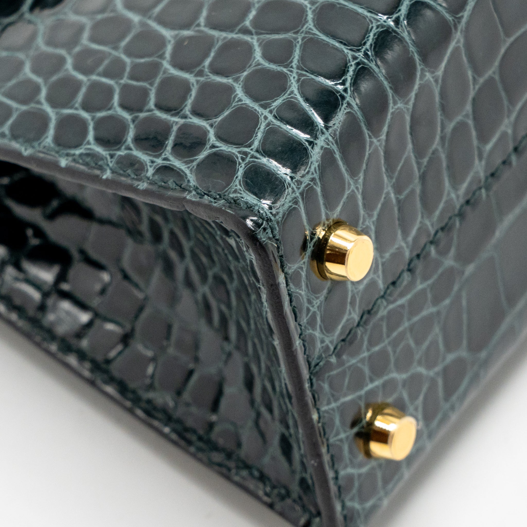HERMES MINI KELLY II SHINY ALLIGATOR MISSISSIPPIENSIS 6O VERT CYPRES GHW