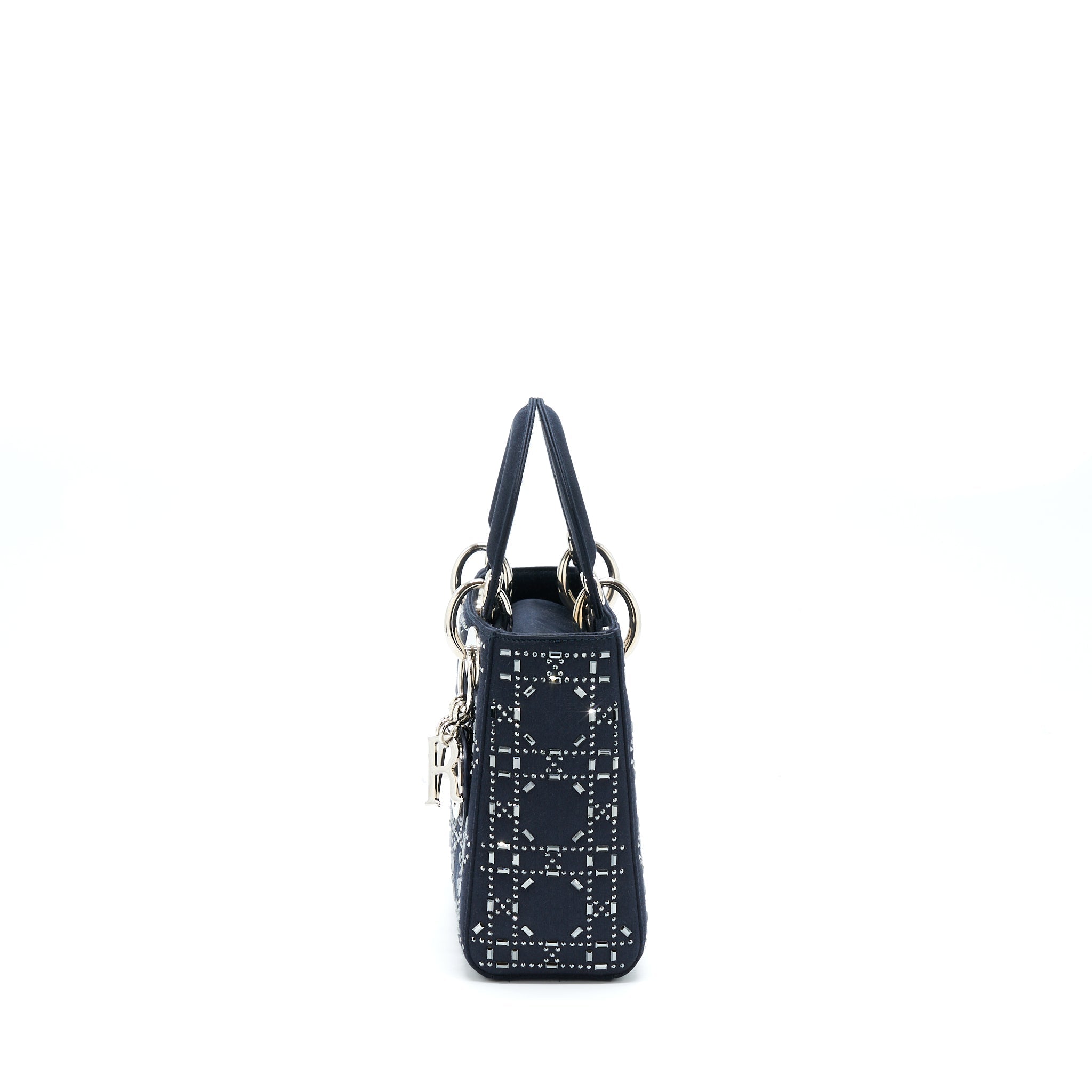 DIOR MINI LADY DIOR SATIN CRYSTAL CANNAGE DARK BLUE SHW