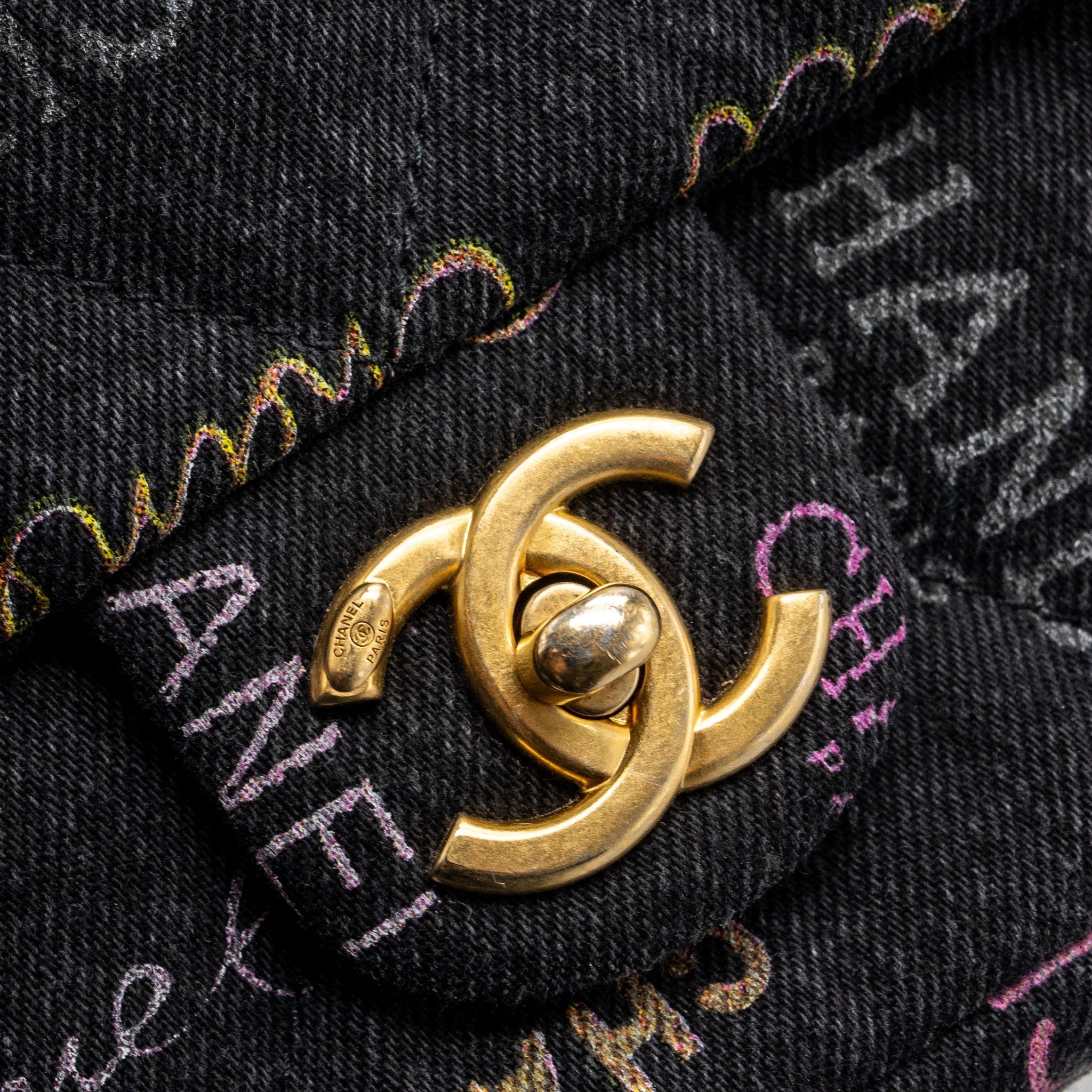 CHANEL BLACK DENIM FLAP BAG BRUSHED GHW (MICROCHIP)