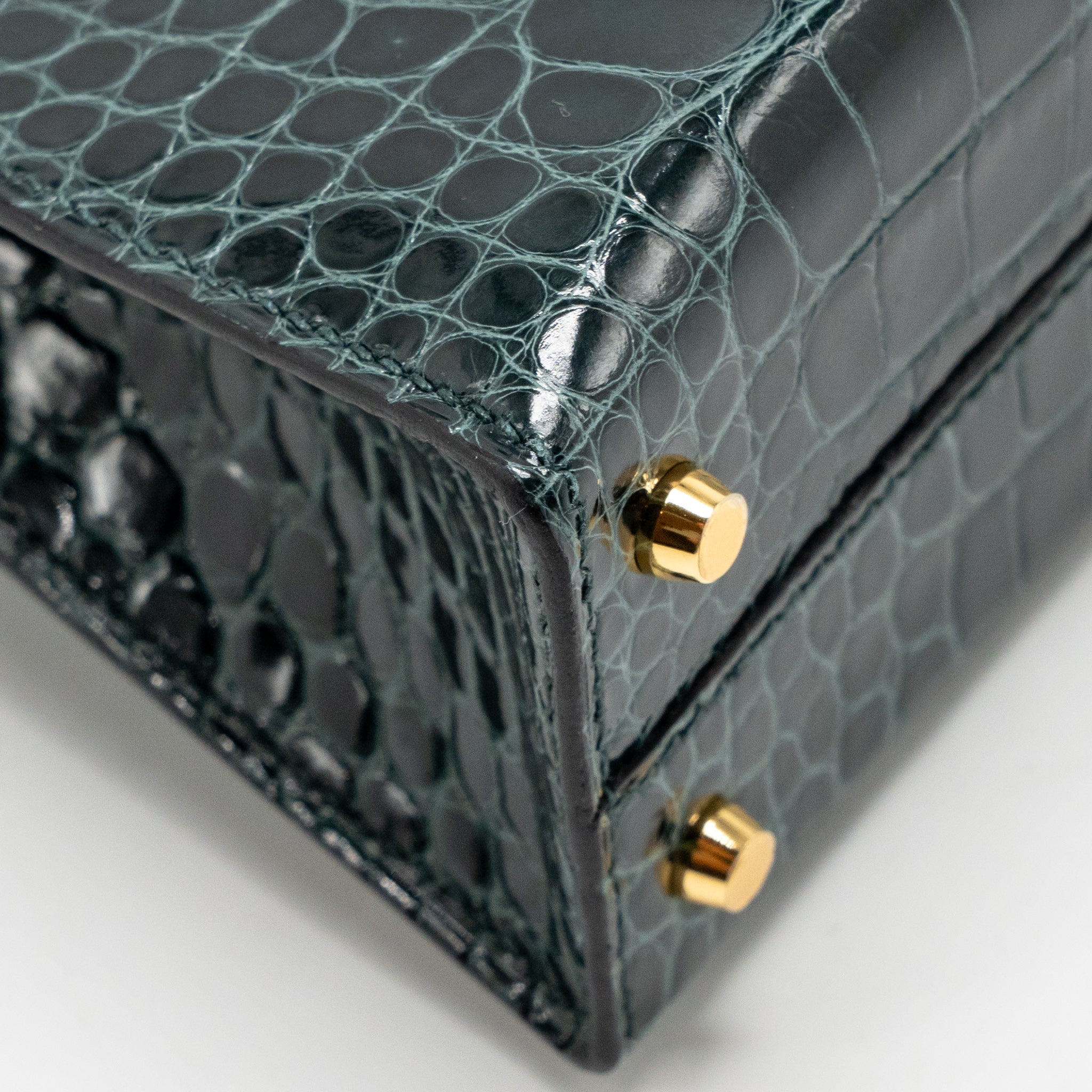 HERMES MINI KELLY II SHINY ALLIGATOR MISSISSIPPIENSIS 6O VERT CYPRES GHW