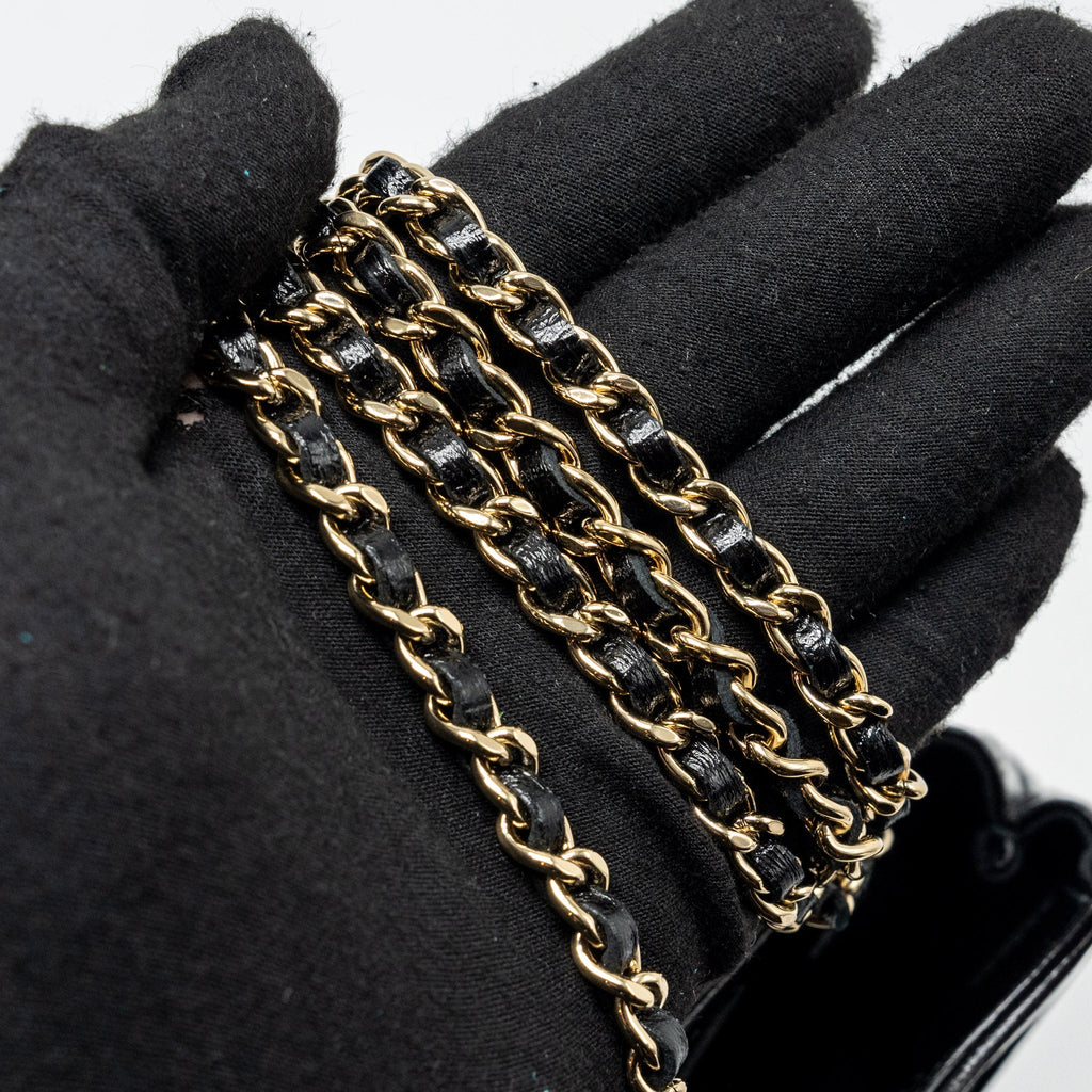 CHANEL 24S 31 NANO CLUTCH WITH CHAIN SHINY LAMBSKIN BLACK LGHW (MICROCHIP)