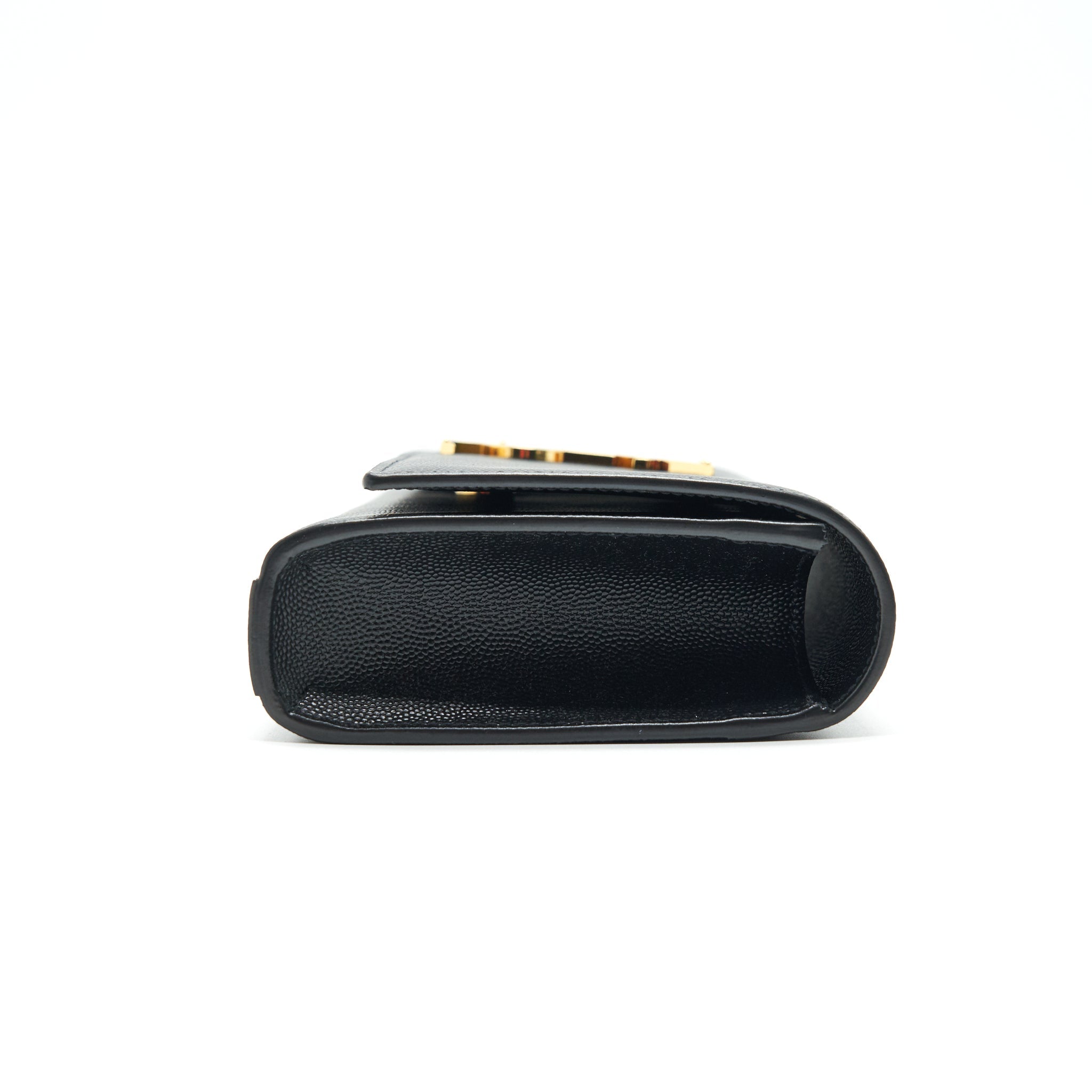 SAINT LAUREN KATE CLUTCH IN GRAIN DE POUDRE EMBOSSED LEATHER BLACK GHW