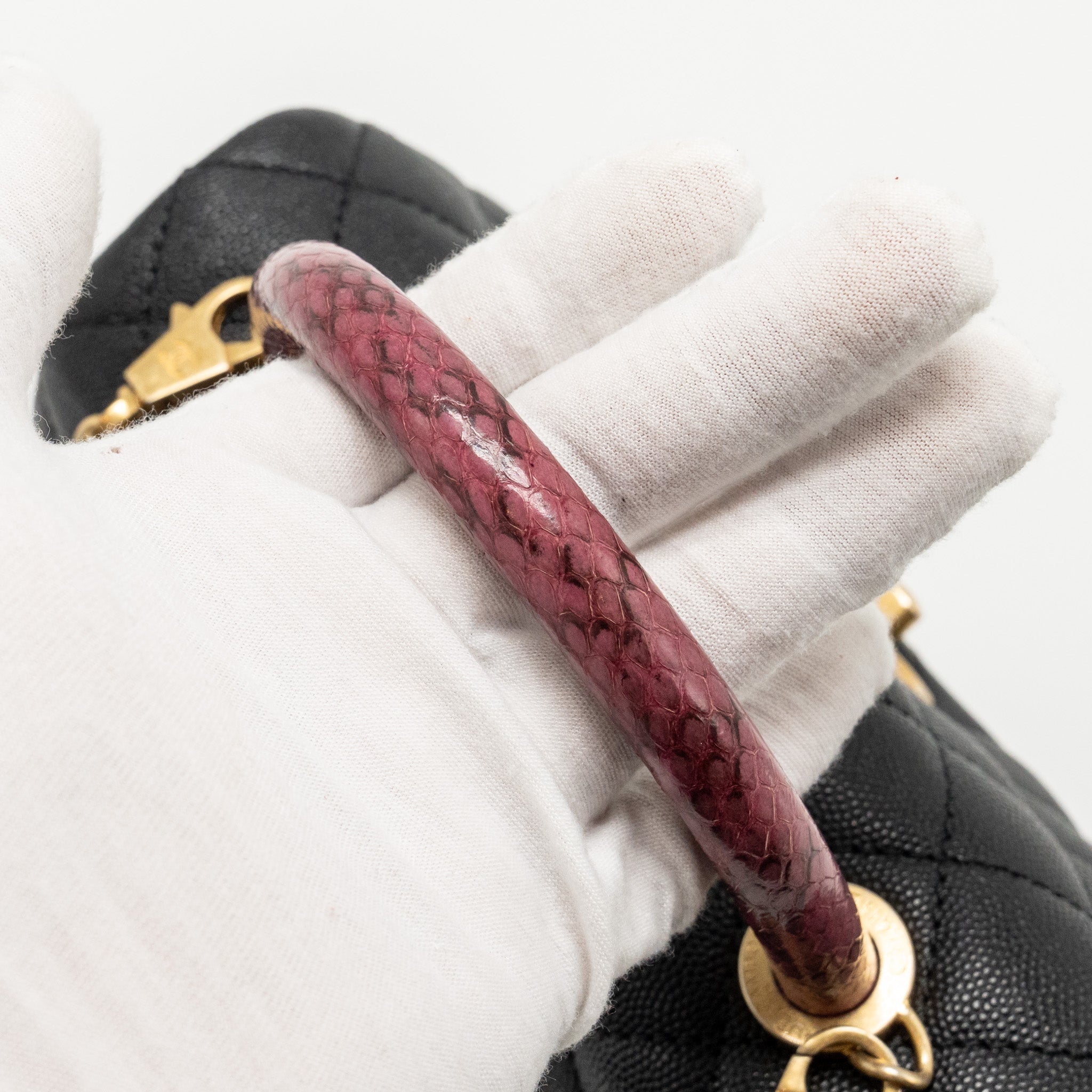 CHANEL SMALL COCO HANDLE WITH PYTHON HANDLE CAVIAR BLACK/BURGUNDY GHW