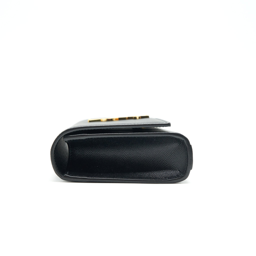 SAINT LAUREN KATE CLUTCH IN GRAIN DE POUDRE EMBOSSED LEATHER BLACK GHW
