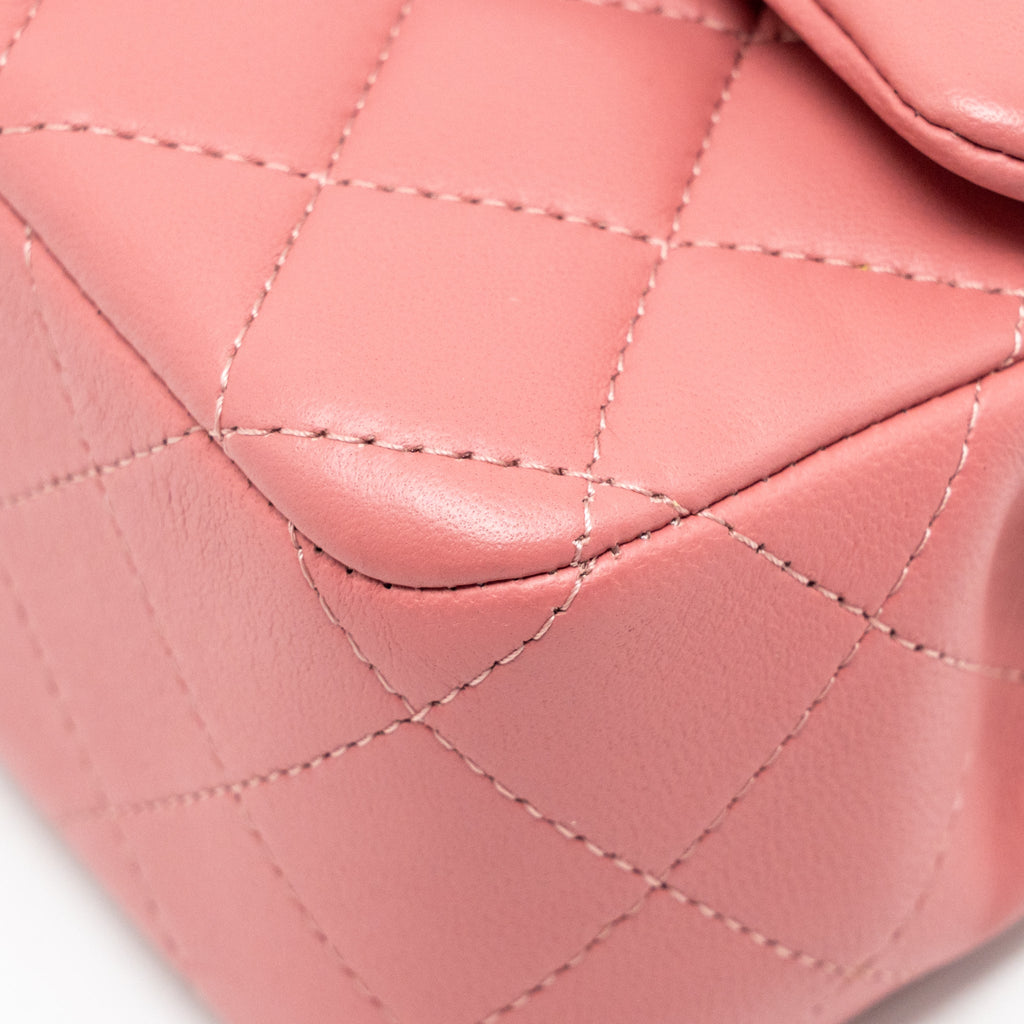 CHANEL MINI RECTANGULAR FLAP BAG LAMBSKIN PINK SHW