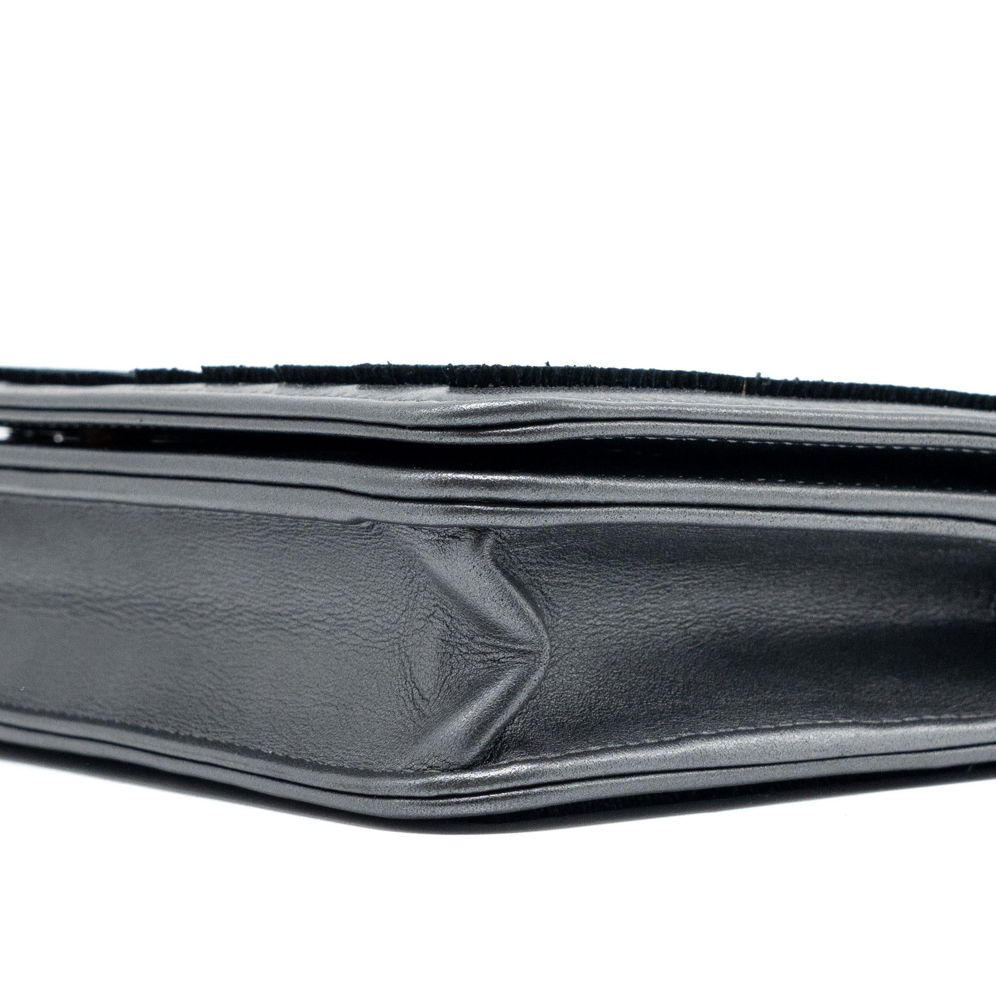 CHANEL 18A MARINIERE WALLET ON CHAIN CALFSKIN CHARCOAL GHW