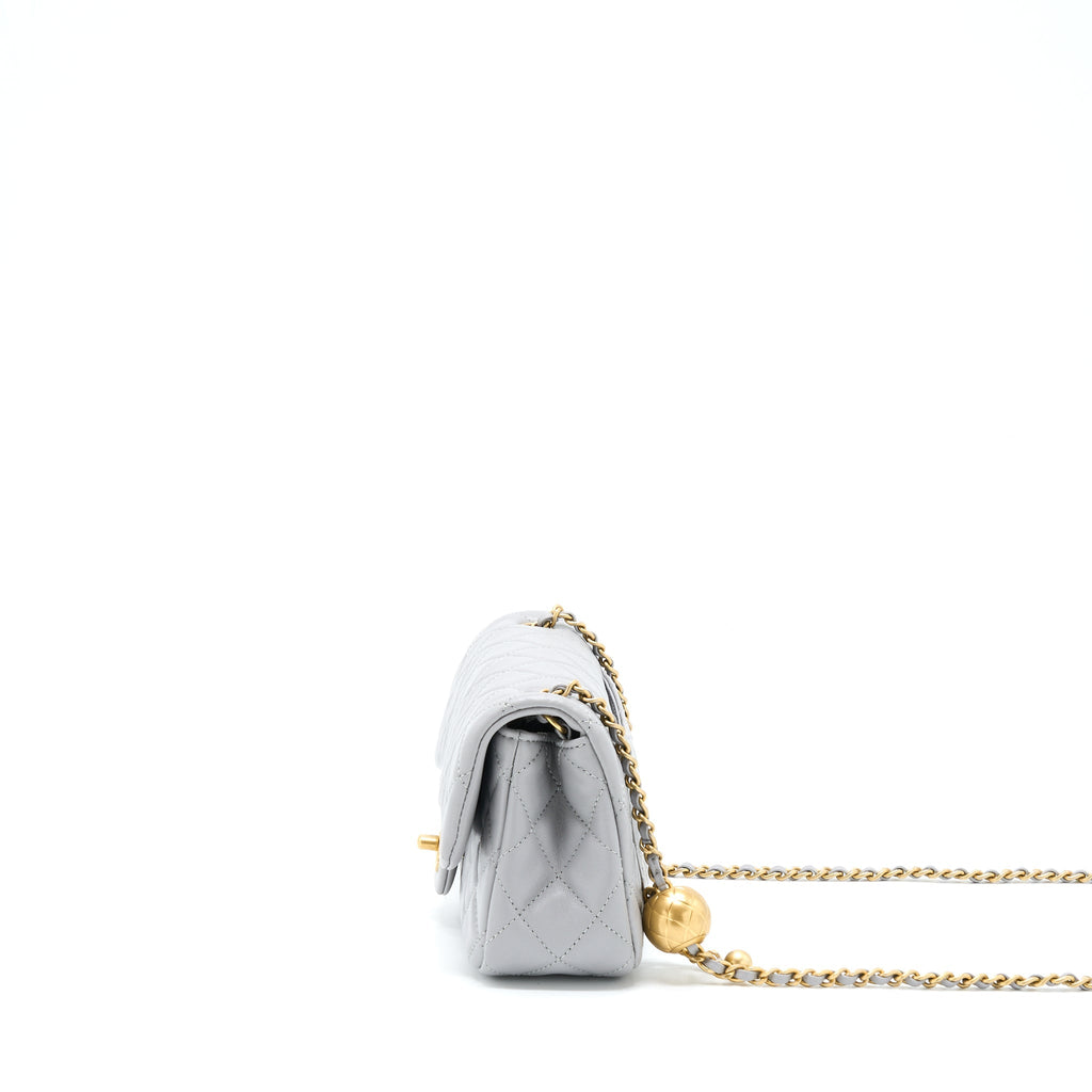 CHANEL 21B PEARL CRUSH MINI RECTANGULAR FLAP BAG LAMBSKIN GREY GHW (MICROCHIP)