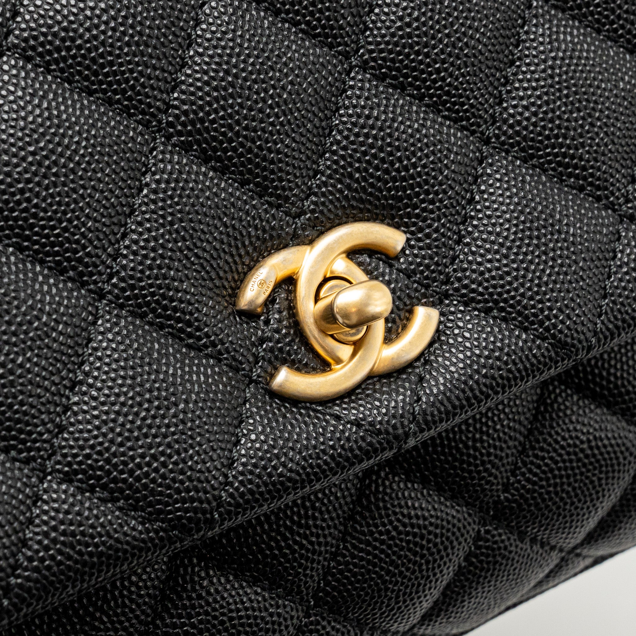 CHANEL SMALL COCO HANDLE WITH PYTHON HANDLE CAVIAR BLACK/BURGUNDY GHW