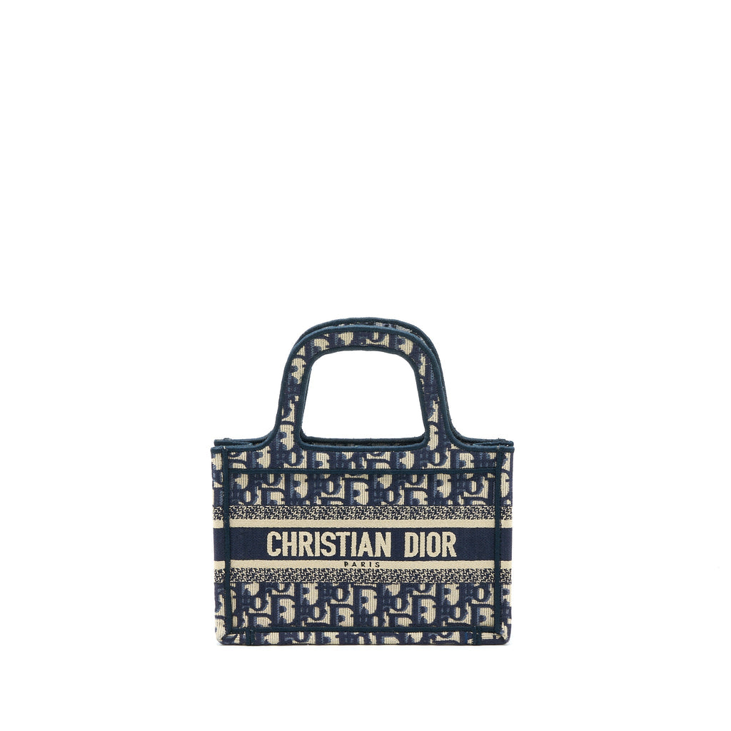 DIOR MINI BOOK TOTE BLUE OBLIQUE EMBROIDERY