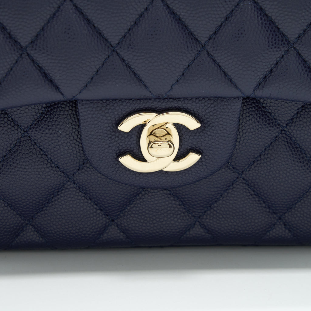 CHANEL SMALL CLASSIC FLAP BAG CAVIAR DARK BLUE LGHW