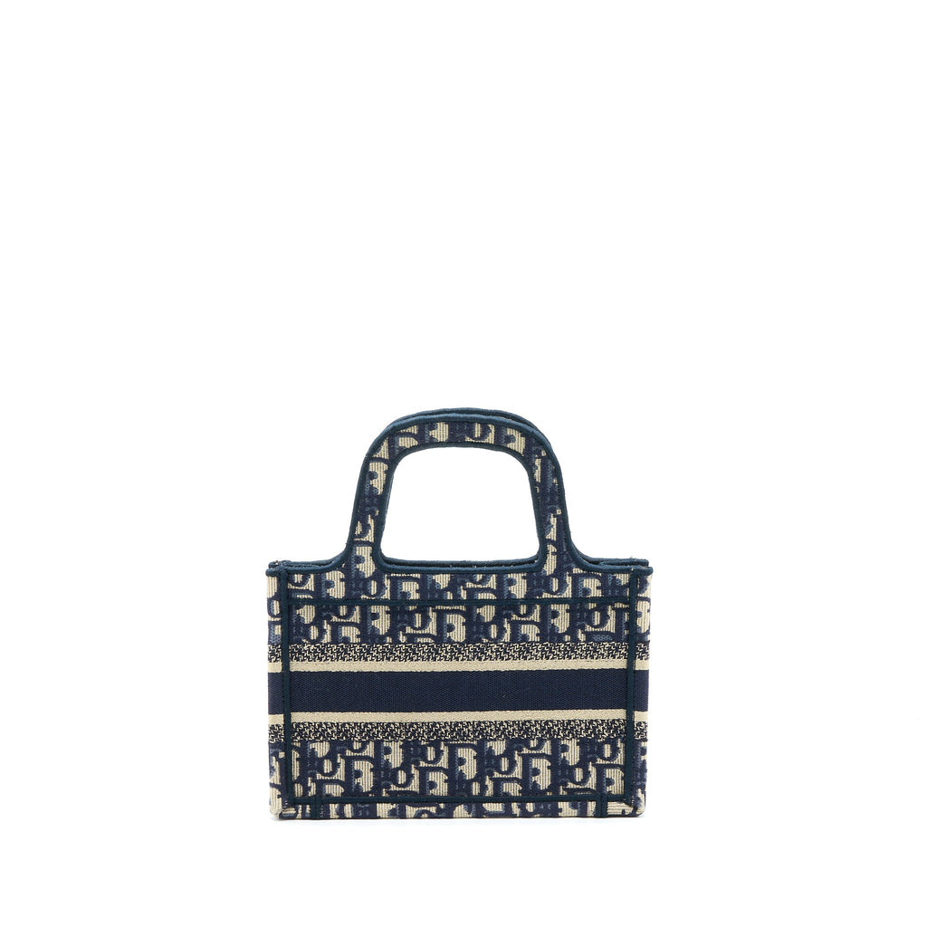 DIOR MINI BOOK TOTE BLUE OBLIQUE EMBROIDERY