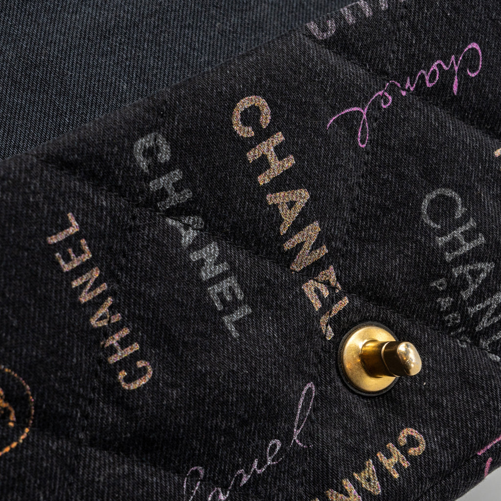 CHANEL BLACK DENIM FLAP BAG BRUSHED GHW (MICROCHIP)