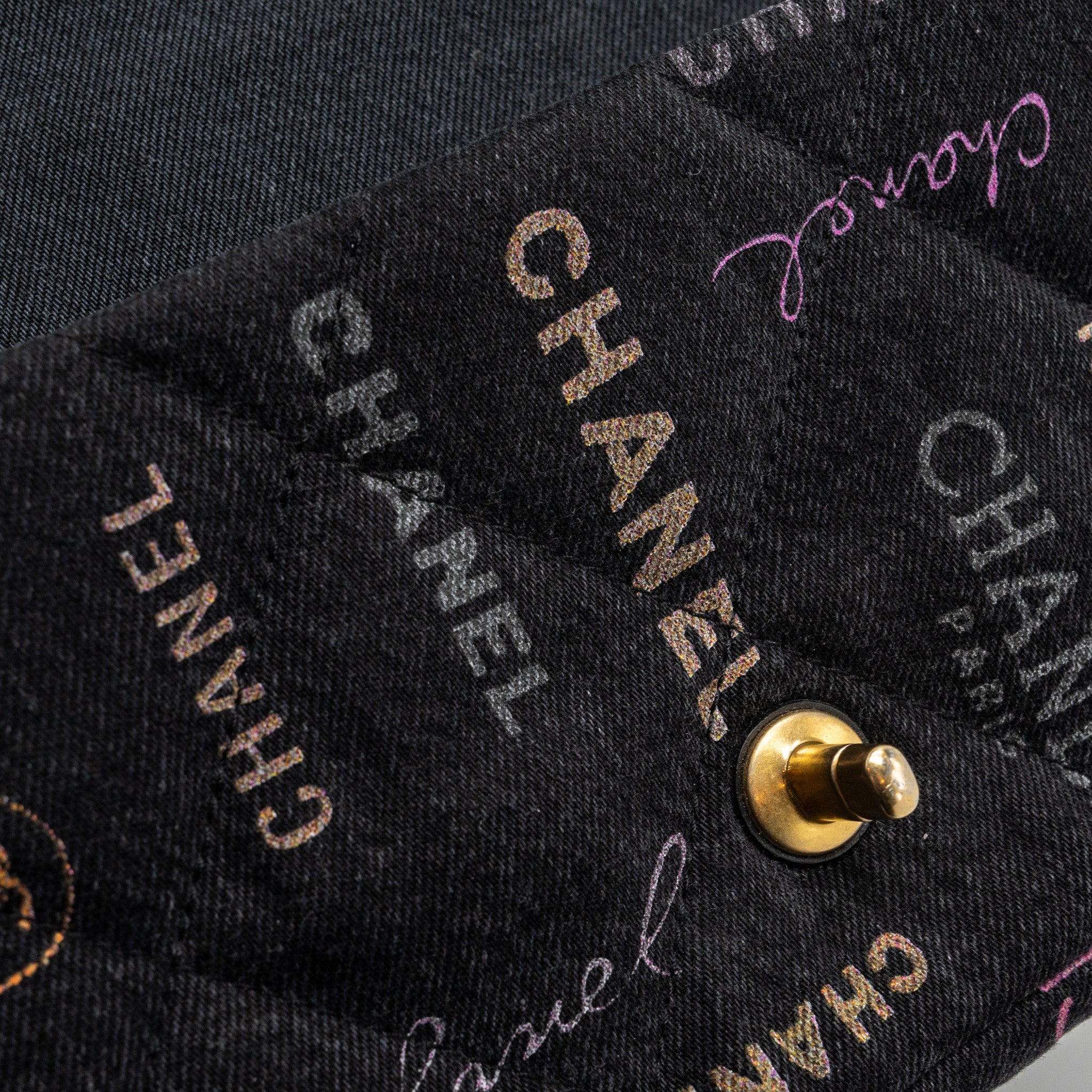 CHANEL BLACK DENIM FLAP BAG BRUSHED GHW (MICROCHIP)