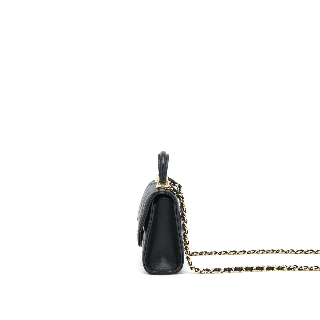 CHANEL 22P TOP HANDLE MINI FLAP BAG WITH CHAIN LAMBSKIN BLACK LGHW