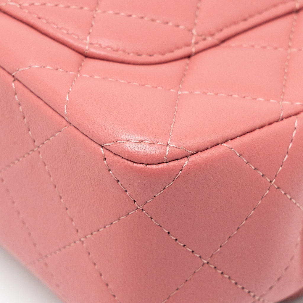 CHANEL MINI RECTANGULAR FLAP BAG LAMBSKIN PINK SHW