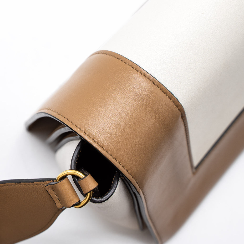 CELINE FRAME BAG CALFSKIN CREAM/BROWN BRUSHED GHW