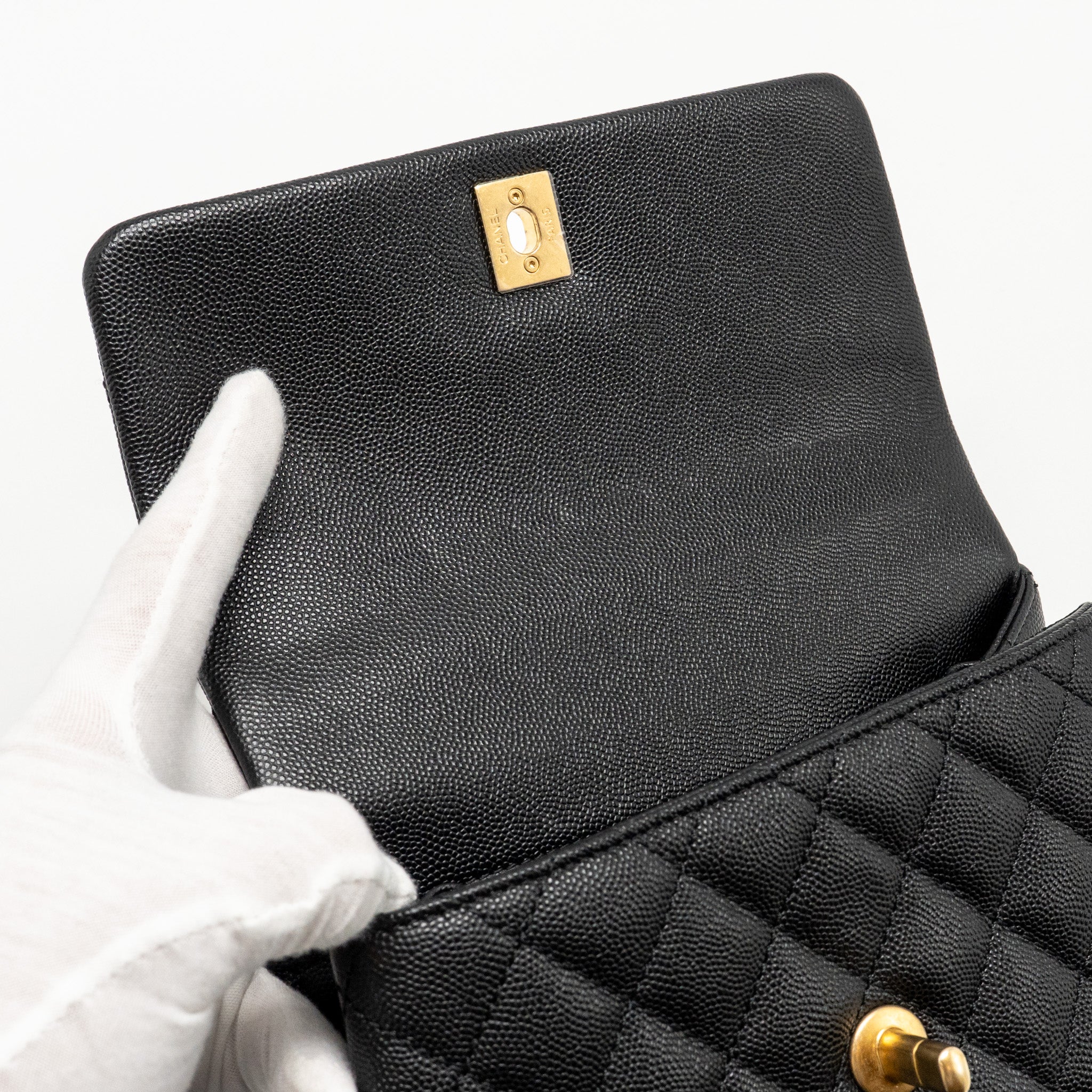 CHANEL SMALL COCO HANDLE WITH PYTHON HANDLE CAVIAR BLACK/BURGUNDY GHW
