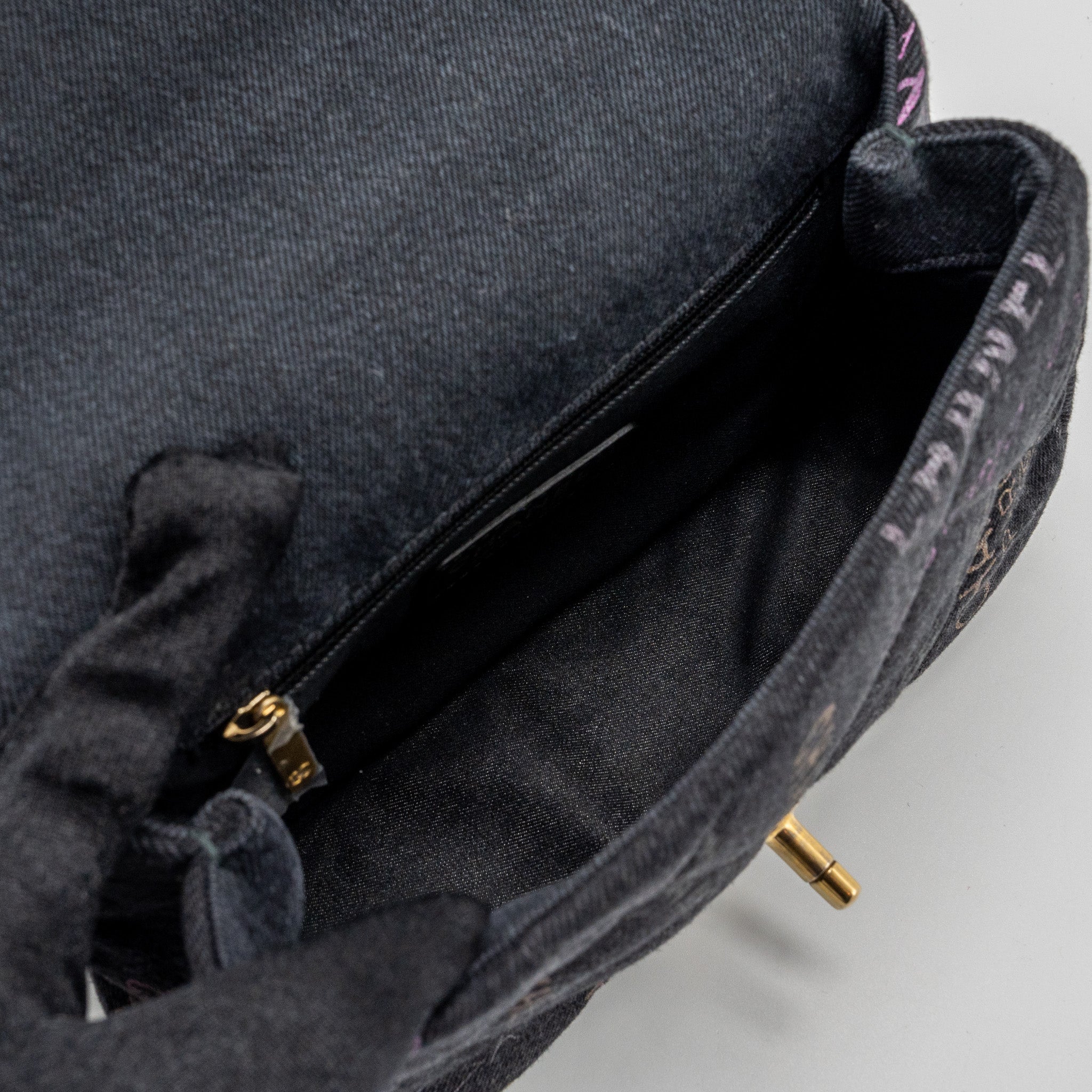 CHANEL BLACK DENIM FLAP BAG BRUSHED GHW (MICROCHIP)