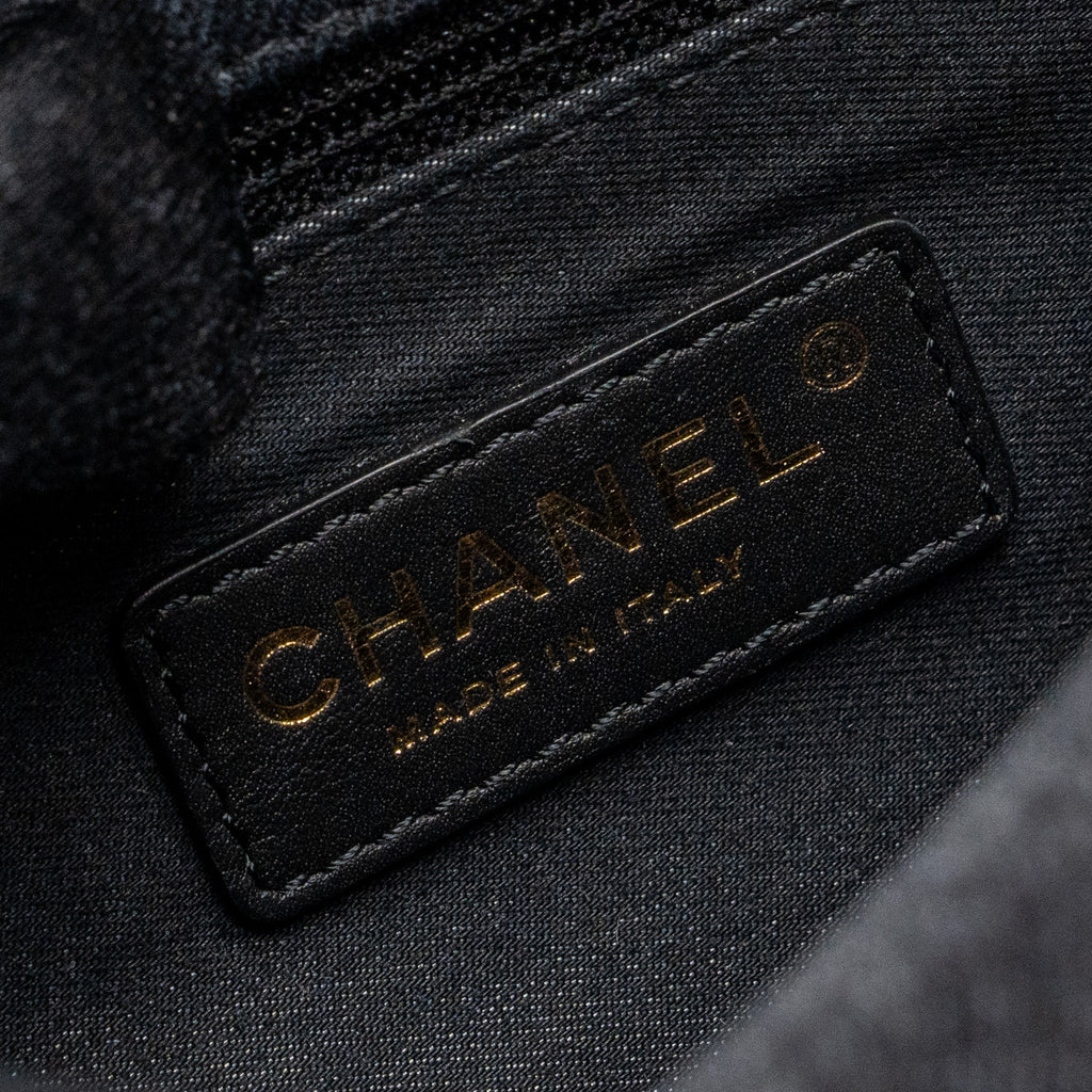 CHANEL BLACK DENIM FLAP BAG BRUSHED GHW (MICROCHIP)