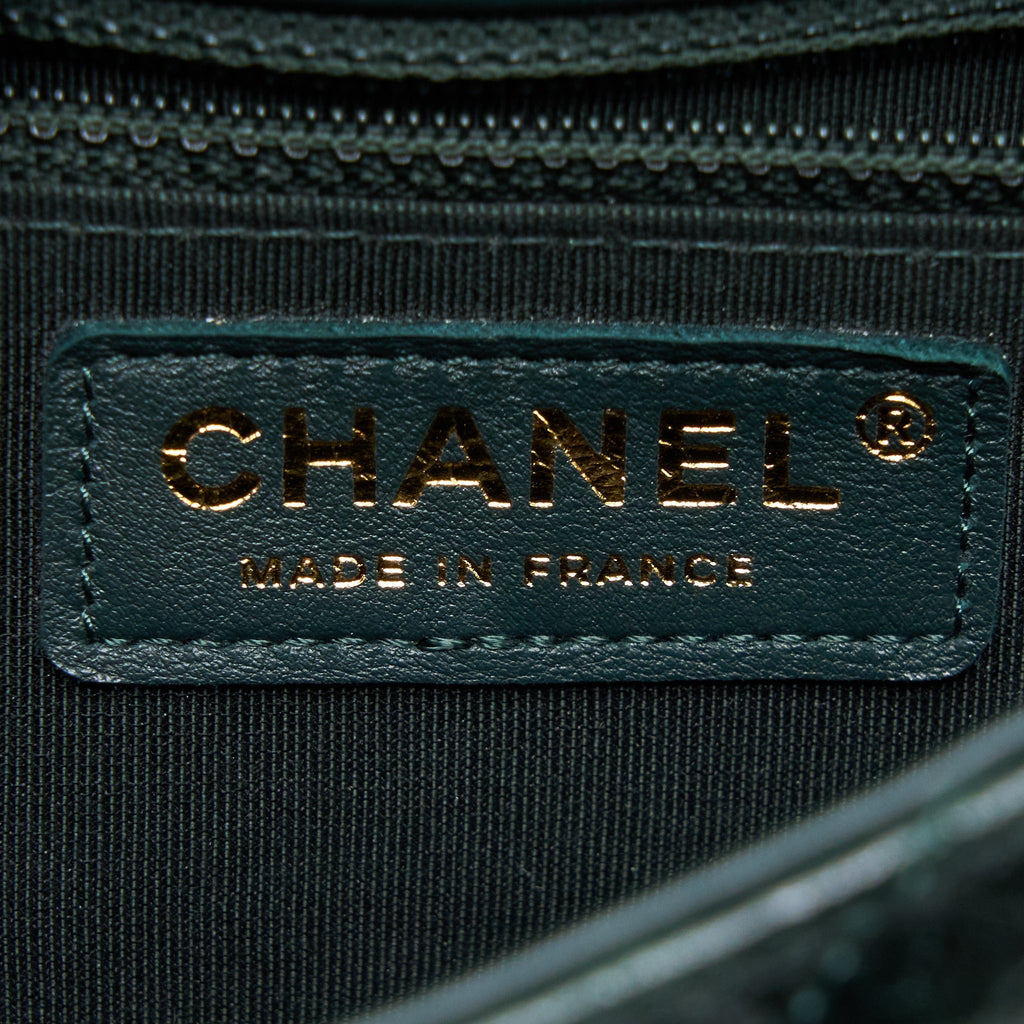 CHANEL CHEVRON HAMPTON FLAP BAG AGED CALFSKIN DARK GREEN GHW