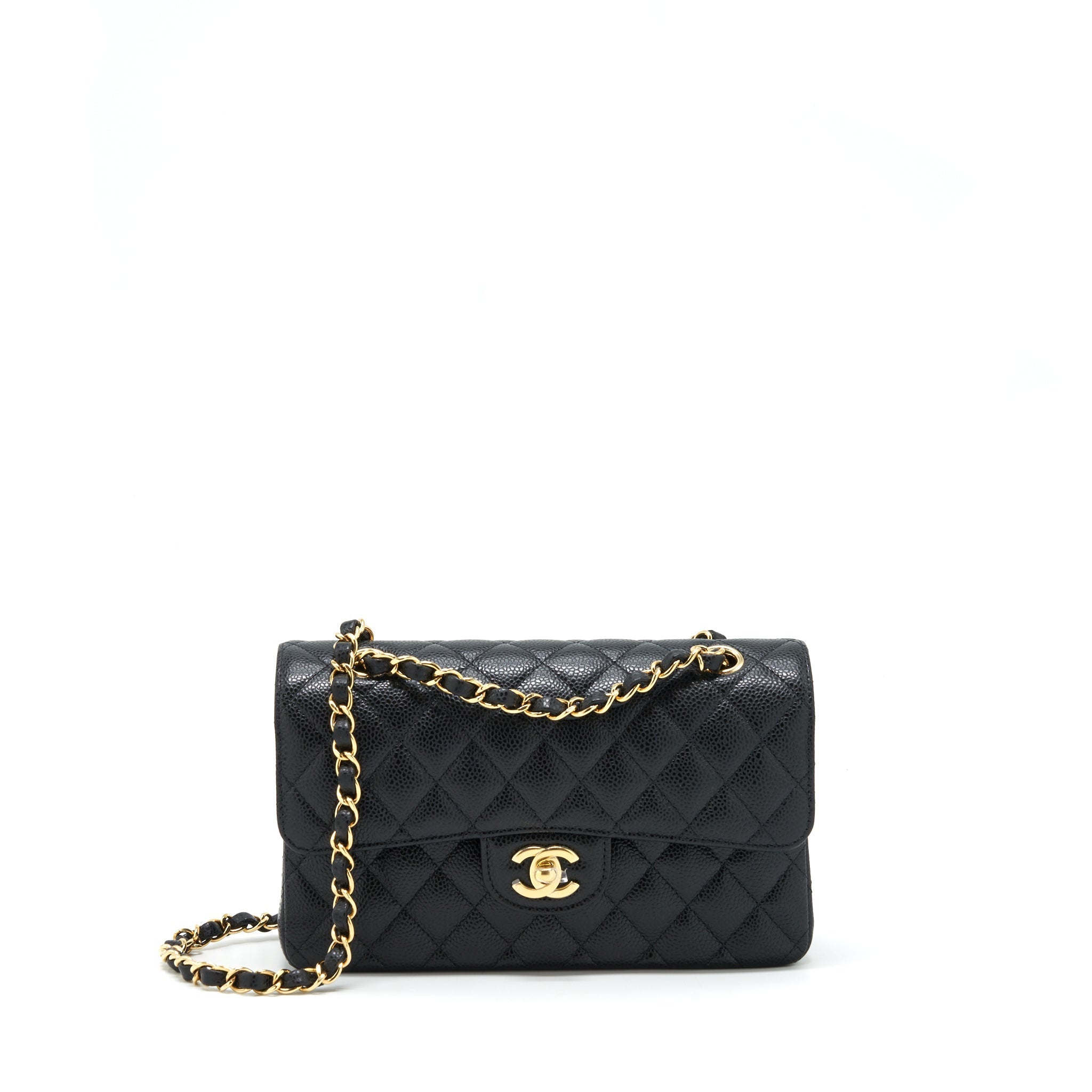 CHANEL SMALL CLASSIC DOUBLE FLAP BAG CAVIAR BLACK GHW (MICROCHIP)