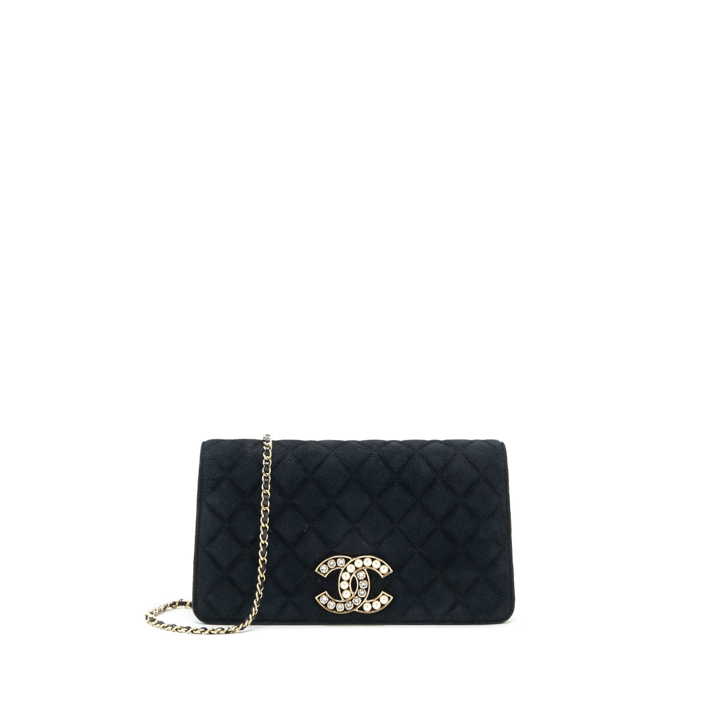 CHANEL QUILTED VELVET CC LOGO FLAP BAG BLACK LGHW