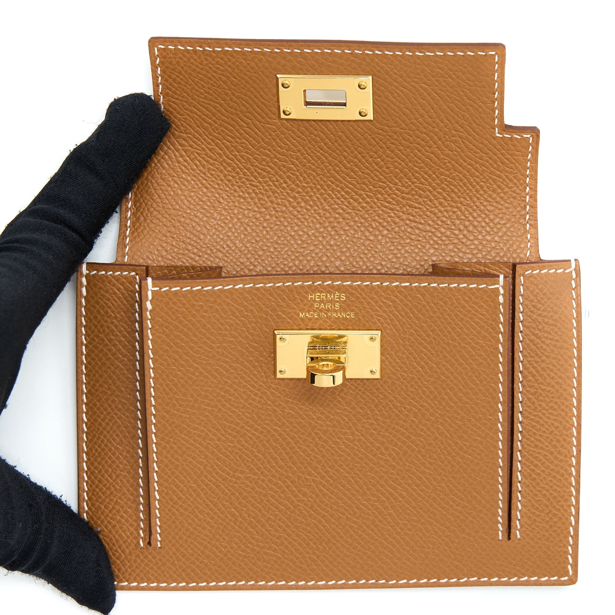 HERMES KELLY POCKET COMPACT EPSOM GOLD GHW