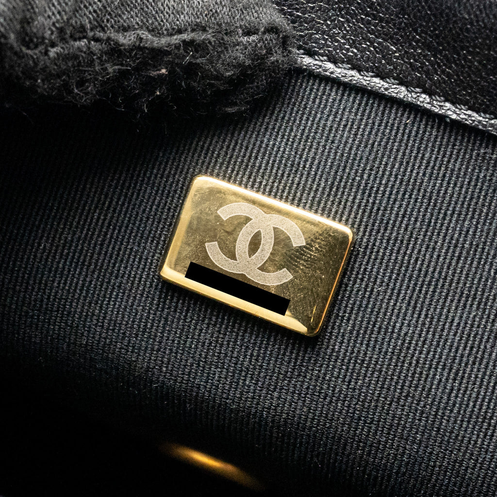 CHANEL QUILTED MINI FLAP BAG WITH DETAILED CHAIN LAMBSKIN BLACK GHW (MICROCHIP)