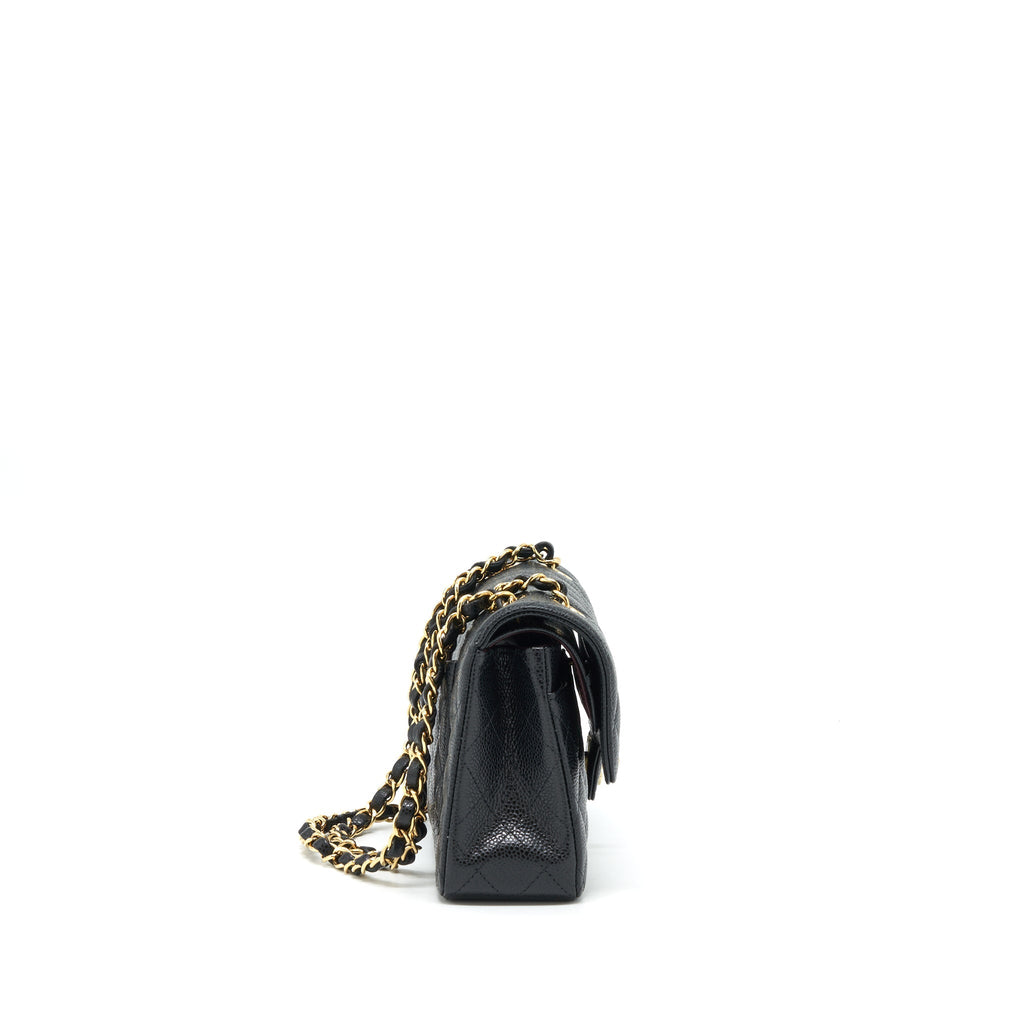CHANEL SMALL CLASSIC DOUBLE FLAP BAG CAVIAR BLACK GHW (MICROCHIP)