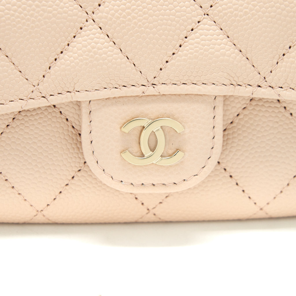 CHANEL 22C FLAP CARDHOLDER CAVIAR LIGHT BEIGE LGHW